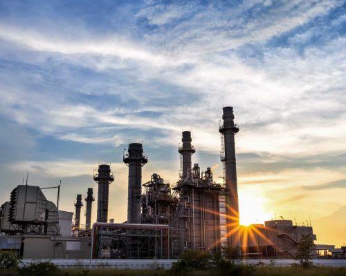 Natural Gas Combined Cycle Power Plant with sunset